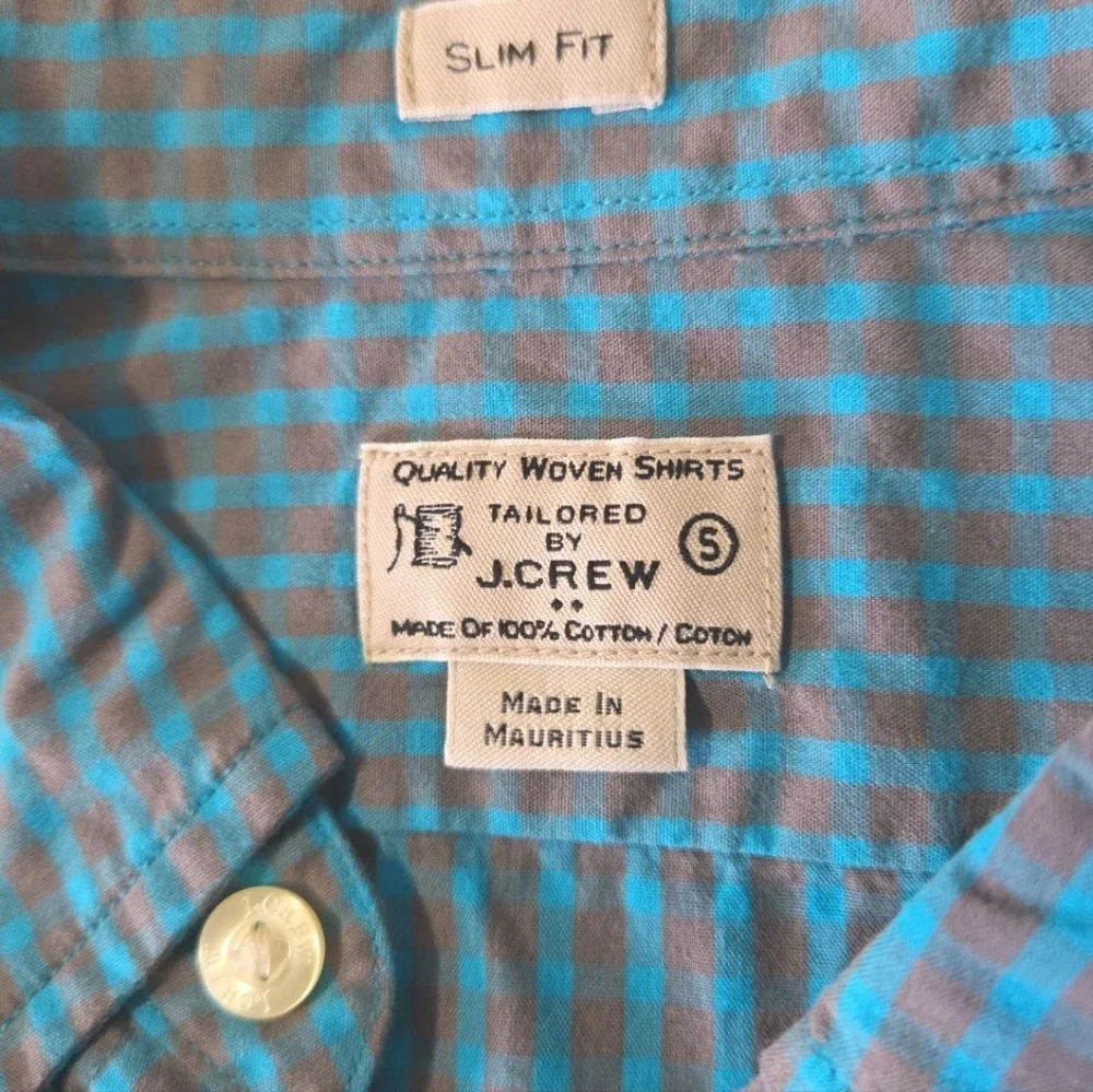 J. Crew Teal and Taupe Check Button-Down Shirt